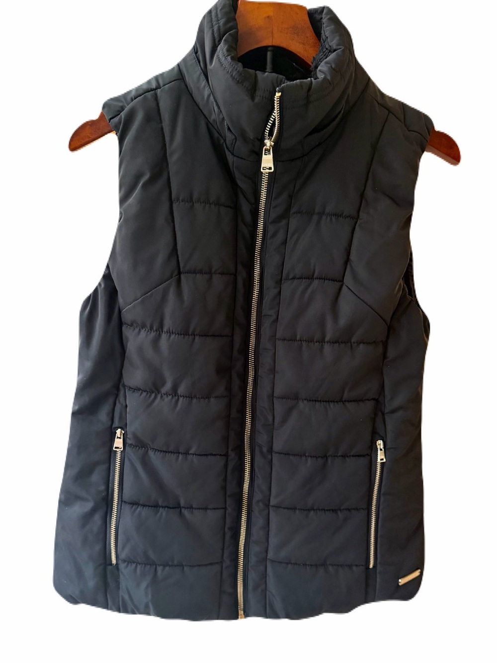 Calvin Klein Performance Black Quilted Puffer Vest With Gold-toned Zippers. SM